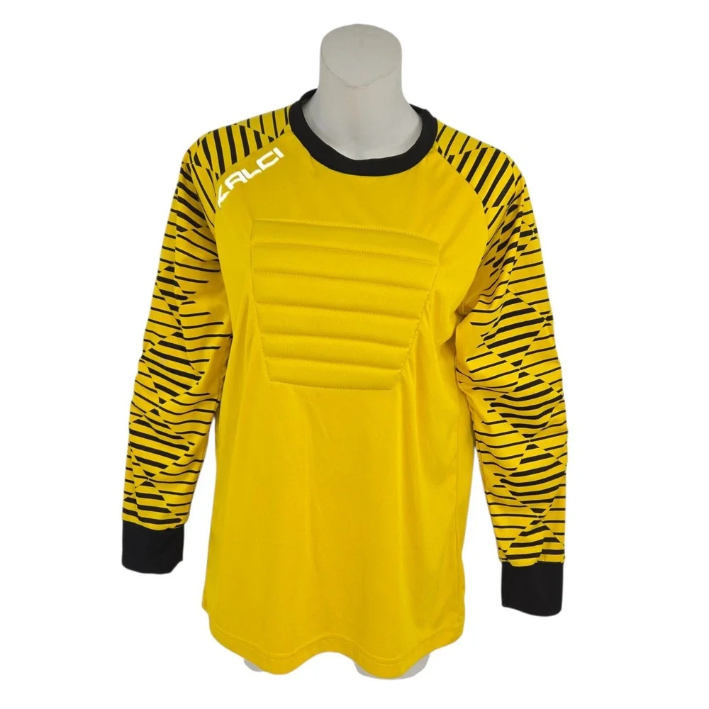 Kalci Soccer Goalkeeper Jersey Kids YXL Yellow Padded‎ Long Sleeve Shirt
